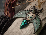 Pendant- The Guardian of cosmic gardens. Necklace with clay mask, natural labrodorite, obsidian arrow head. Shaman ( shamanic ) jewelry