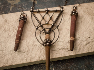 Pendant and earrings set- The Queen of Night, from stained glass and sea urchin spine. Freedom and magic, Boho and Ethnic