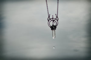 Quartz Crystal Pendant with rune Laguz, Rune necklace