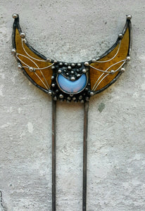 Stain Glass yellow Hair Fork, Bun Brass Holder, Hair Pin