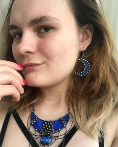 Jewelry Set - Blue Space Crescent Moons , Crescent Moon Pendant, Boho Accessory, space pendant, lunar necklace, Moon Jewelry boho chic