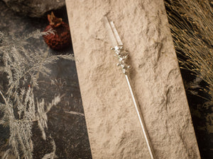 Chinese metal silver plated hair stick with clear quartz, Hair Clip