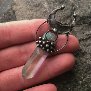 Elestial quartz- pendulum / pendant. The way from winter to spring.