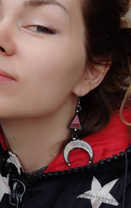 Crescent Moon Earrings with hypoallergenic Earring Hooks, mirror glass, Witchy Earrings, Festival juwelry, Boho Style, half moon mirror
