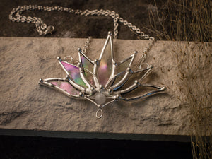 Big Lotus 7 wings, Boho Lotus, Flower Pendant, Mantra Necklace, Glass Lotus Necklace, Iridescent necklace, Stain glass, Handcraft, Handmade