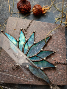 Big Lotus 7 wings, Boho Lotus, Flower Pendant, Mantra Necklace, Blue Lotus Necklace, Stain glass Iridescent necklace.