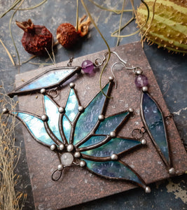 Big Lotus 7 wings, Boho Lotus, Flower Pendant, Mantra Necklace, Blue Lotus Necklace, Stain glass Iridescent necklace.