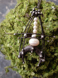 Pendant &quot; A magical lunar anchor &quot;. Handmade necklace with natural pearl and crescent moon. Bohemian jewelry by OfelWay