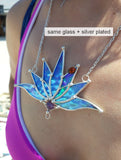 Big Lotus 7 wings, Boho Lotus, Flower Pendant, Mantra Necklace, Blue Lotus Necklace, Stain glass Iridescent necklace.