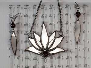 Big pendant- mirror Lotus with Garnet Stone, Boho Lotus, Flower Pendant, Mantra Necklace, Glass Lotus Necklace, Mirror necklace