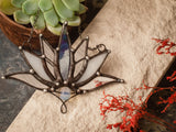 Big Lotus 7 wings, Boho Lotus, Flower necklace, Mantra Pin, Glass Lotus pendant, Iridescent Stain glass, Handcraft, Handmade charm