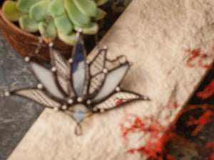 Big Lotus 7 wings, Boho Lotus, Flower necklace, Mantra Pin, Glass Lotus pendant, Iridescent Stain glass, Handcraft, Handmade charm