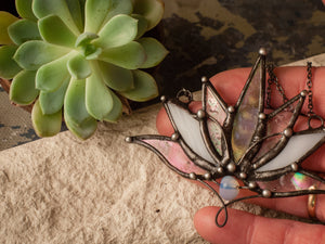Big Lotus 7 wings, Boho Lotus, Flower Pendant, Mantra Necklace, Glass Lotus Necklace, Iridescent necklace, Stain glass, Handcraft, Handmade