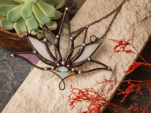 Big Lotus 7 wings, Boho Lotus, Flower Pendant, Mantra Necklace, Glass Lotus Necklace, Iridescent necklace, Stain glass, Handcraft, Handmade