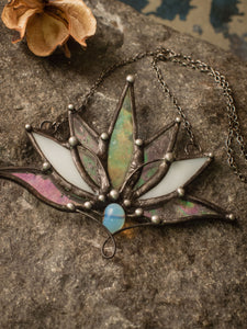 Big Lotus 7 wings, Boho Lotus, Flower Pendant, Mantra Necklace, Glass Lotus Necklace, Iridescent necklace, Stain glass, Handcraft, Handmade