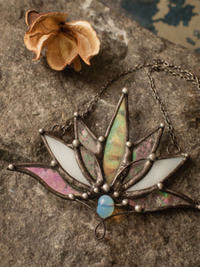 Big Lotus 7 wings, Boho Lotus, Flower Pendant, Mantra Necklace, Glass Lotus Necklace, Iridescent necklace, Stain glass, Handcraft, Handmade