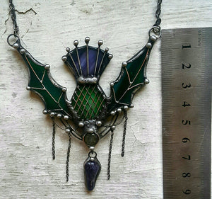 Stain Glass Thistle Necklace, Birthday Gift, Outlander Gifts, Scottish Jewelry, Scottish Thistle, Flower of Scotland, Thistle Pendant