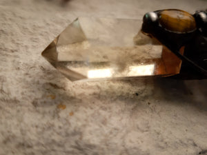 Citrine witch « potion » with mirror and natural gem - tiger eye. Citrine protection amulet necklace.