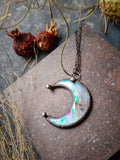 Clear small Moon pendant with irisation, crescent watercolor Lunula, Double Horn Pendant, half moon, Boho Necklace - Luna,
