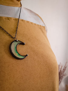 Clear small Moon pendant with irisation, crescent watercolor Lunula, Double Horn Pendant, half moon, Boho Necklace - Luna,