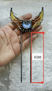 Stain Glass yellow Hair Fork, Bun Brass Holder, Hair Pin