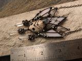 Pendant- cosmo-elf. Necklace with clay mask, natural moonstone, quartz cerystal. Steampunk pendant, witchcraft
