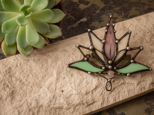 Big Lotus 7 wings, Boho Lotus, Flower Brooch, Mantra Pin, Glass Lotus brooches, Iridescent Stain glass, Handcraft, Handmade brooch