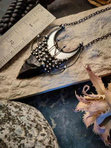Pendant With Natural Stone - Obsidian,Hagalaz rune and Moon Mirror, Black Mirror - Witchcraft Jewelry - For Men and Women  Shamanic Jewelry
