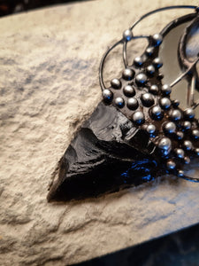 Pendant With Natural Stone - Obsidian,Hagalaz rune and Moon Mirror, Black Mirror - Witchcraft Jewelry - For Men and Women  Shamanic Jewelry