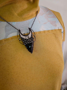 Pendant With Natural Stone - Obsidian,Hagalaz rune and Moon Mirror, Black Mirror - Witchcraft Jewelry - For Men and Women  Shamanic Jewelry