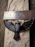Dark Raven Necklace, Black stained glass Pendant, Fairytale Gifts, Bird Necklace, Crow Charm