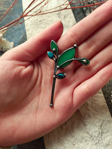 Green Flower, Stain Glass Brooch, Vintage Brooch, Flowery pin, Blooming Pin, Flower Brooch, handmade flower.