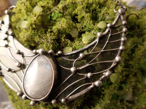 Moonstone Necklace, Crescent LARGE MOON Charm Pendant, Stained Glass, fantasy charms , goddess pendant