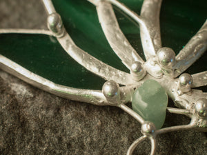 Big Green Lotus 7 wings, Boho Lotus, Flower Pendant, Mantra Necklace, Glass Lotus Necklace, Iridescent necklace, Stain glass, Handmade