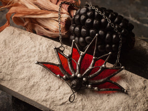 Big Lotus 7 wings, Boho Lotus, Flower Pendant, Mantra Necklace, Glass Lotus Necklace, Red necklace, Stain glass, Handcraft, Handmade