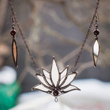 Big pendant- mirror Lotus with Garnet Stone, Boho Lotus, Flower Pendant, Mantra Necklace, Glass Lotus Necklace, Mirror necklace