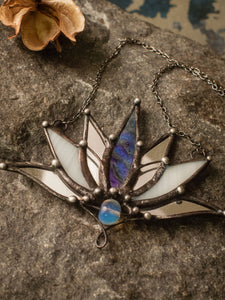 Big Lotus 7 wings, Boho Lotus, Flower necklace, Mantra Pin, Glass Lotus pendant, Iridescent Stain glass, Handcraft, Handmade charm