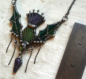 Stain Glass Thistle Necklace, Birthday Gift, Outlander Gifts, Scottish Jewelry, Scottish Thistle, Flower of Scotland, Thistle Pendant