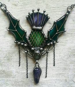 Stain Glass Thistle Necklace, Birthday Gift, Outlander Gifts, Scottish Jewelry, Scottish Thistle, Flower of Scotland, Thistle Pendant