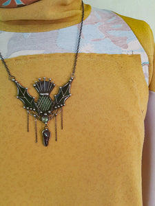 Stain Glass Thistle Necklace, Birthday Gift, Outlander Gifts, Scottish Jewelry, Scottish Thistle, Flower of Scotland, Thistle Pendant