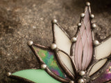 Big Lotus 7 wings, Boho Lotus, Flower Brooch, Mantra Pin, Glass Lotus brooches, Iridescent Stain glass, Handcraft, Handmade brooch