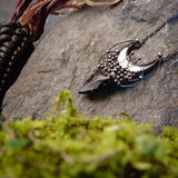 Pendant With Natural Stone - Obsidian,Hagalaz rune and Moon Mirror, Black Mirror - Witchcraft Jewelry - For Men and Women  Shamanic Jewelry