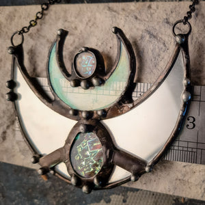 Crescent Moon Mirror Pendant with special iridiscent glass