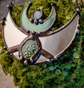Crescent Moon Mirror Pendant with special iridiscent glass