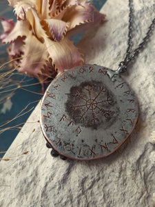 Brass Pendant with crescent moon and natural stone