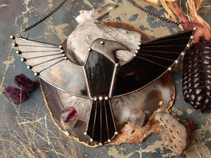 Stained glass bird raven suncatcher