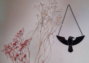 Stained glass bird raven suncatcher