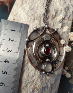 Brass Pendant with crescent moon and natural stone
