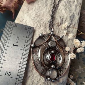 Brass Pendant with crescent moon and natural stone