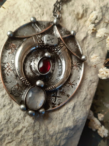 Brass Pendant with crescent moon and natural stone